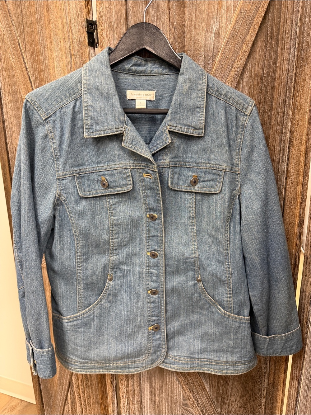 Christopher & Banks Medium Blue Denim Jacket with Button Front